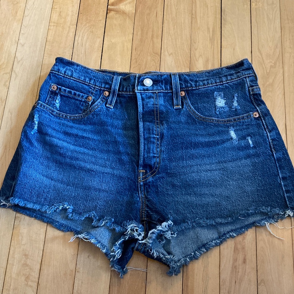 Levi's 501 Blue Distressed Jean Shorts